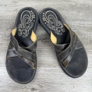 OluKai Paniolo Sildes Dark Brown Leather Sandals